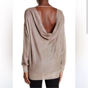 Gold loose fitting long sleeve sheer shirt with low back